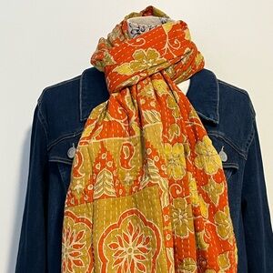 KANTHA SCARF REVERSIBLE TWO SIDED SARI HEAD WRAP DECOR LINEN SARONG